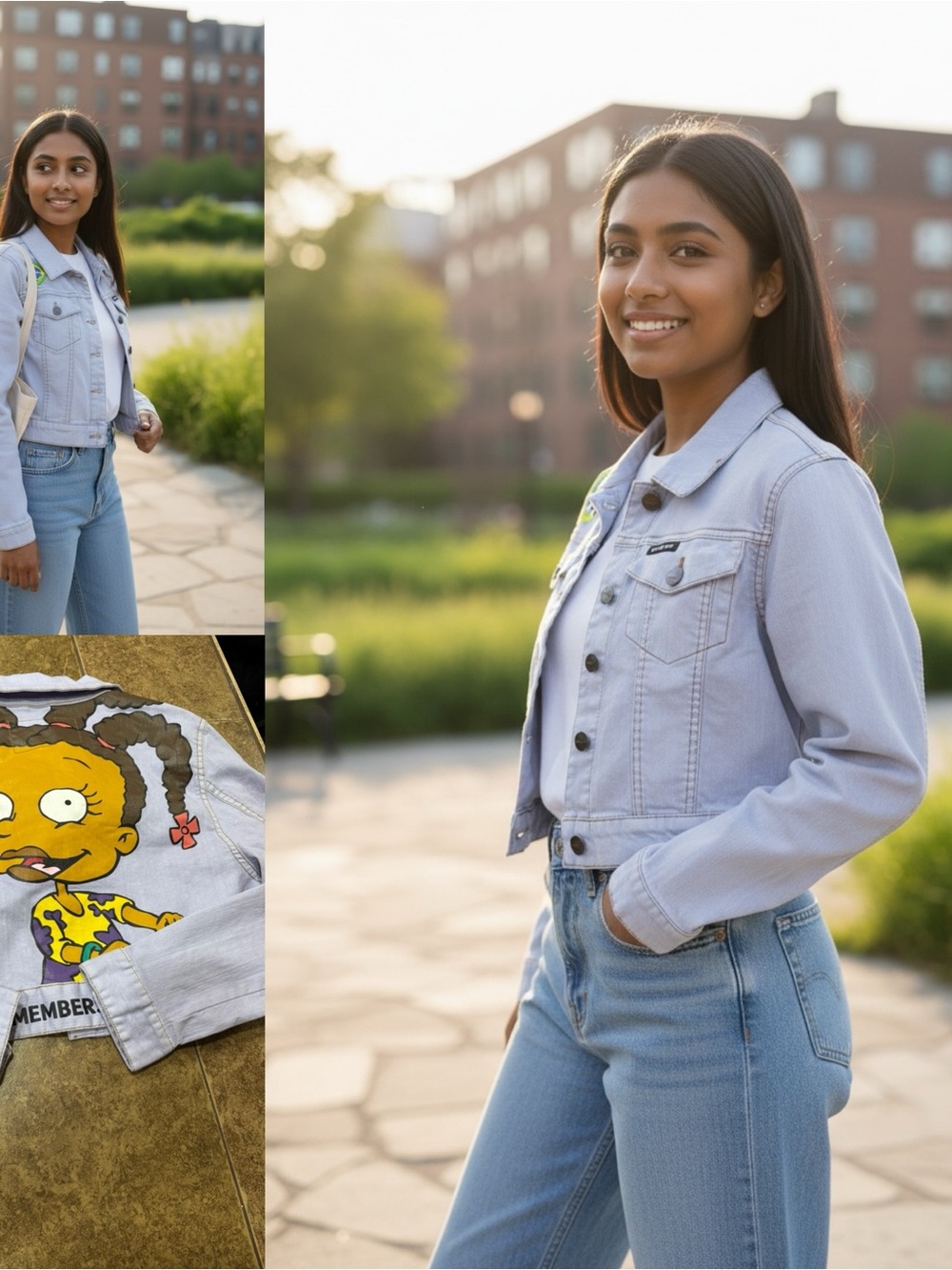 Members Only x Nickelodeon Rugrats Cropped Denim Jacket Women’s M Y2K